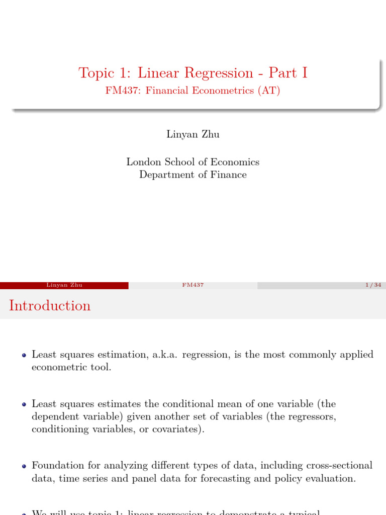 Introduction to Linear Regression Basics | PDF | Ordinary Least Squares ...