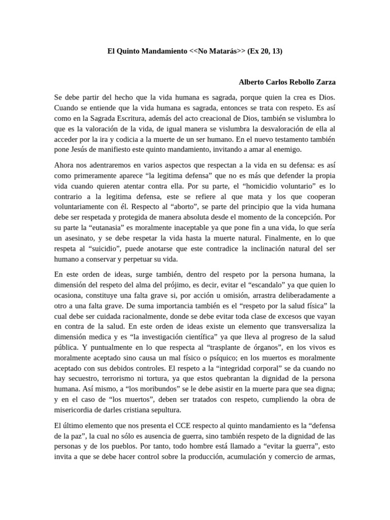 La Sagrada Vida y el Quinto Mandamiento | PDF | Dignidad | Muerte