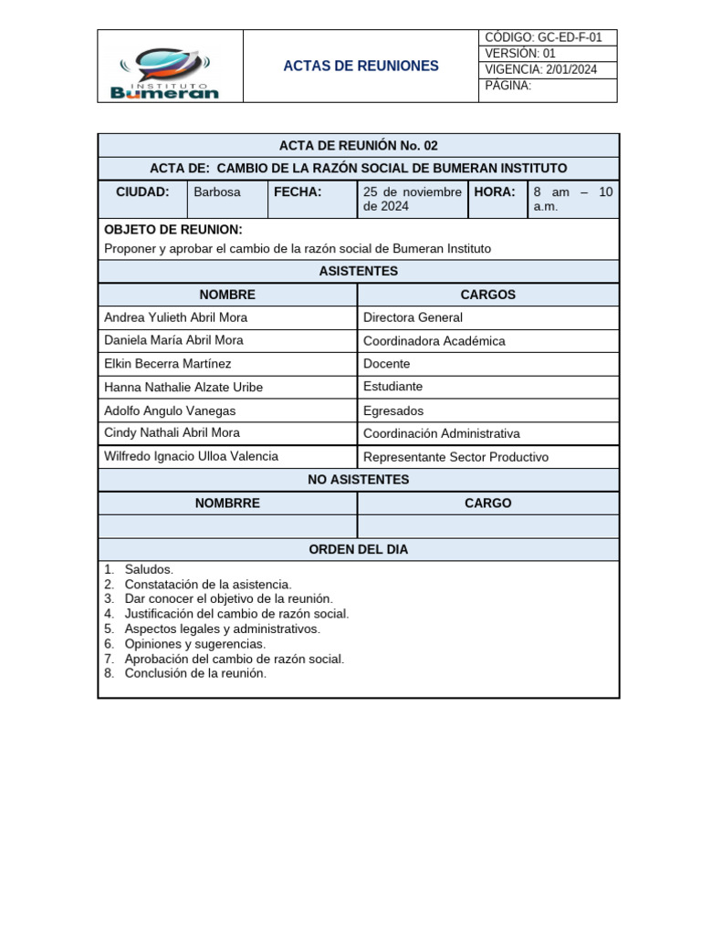 Aprobación cambio razón social Instituto | PDF