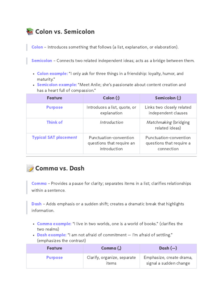 Punctuation Guide: Colon, Semicolon, Comma, Dash | PDF | Comma | Graphemes