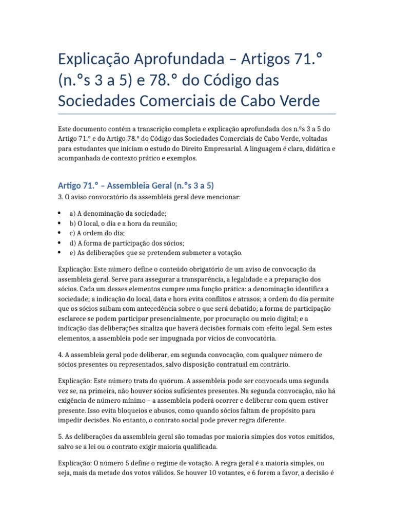 Análise dos Artigos 71 e 78 do Código Comercial | PDF | Votação
