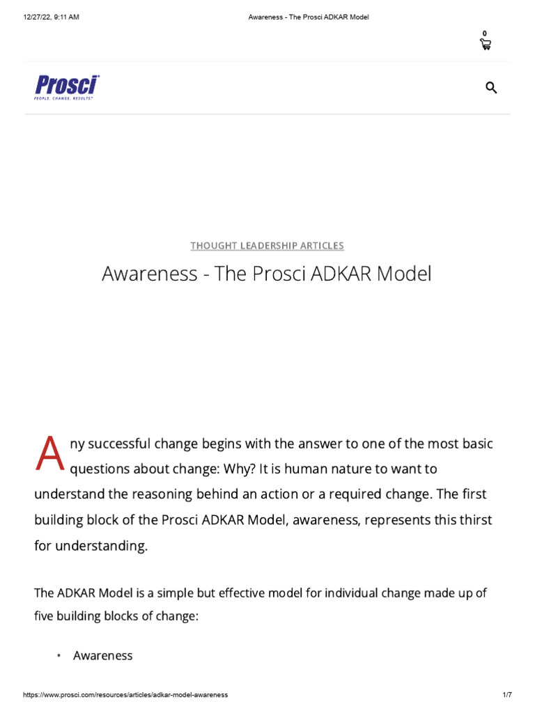 Awareness - The Prosci ADKAR Model | PDF | Communication | Knowledge