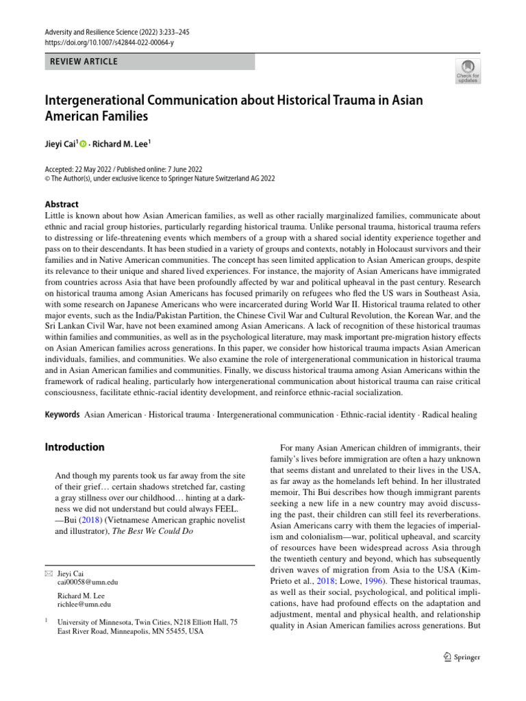 Intergenerational Communication About Historical Trauma in Asian ...