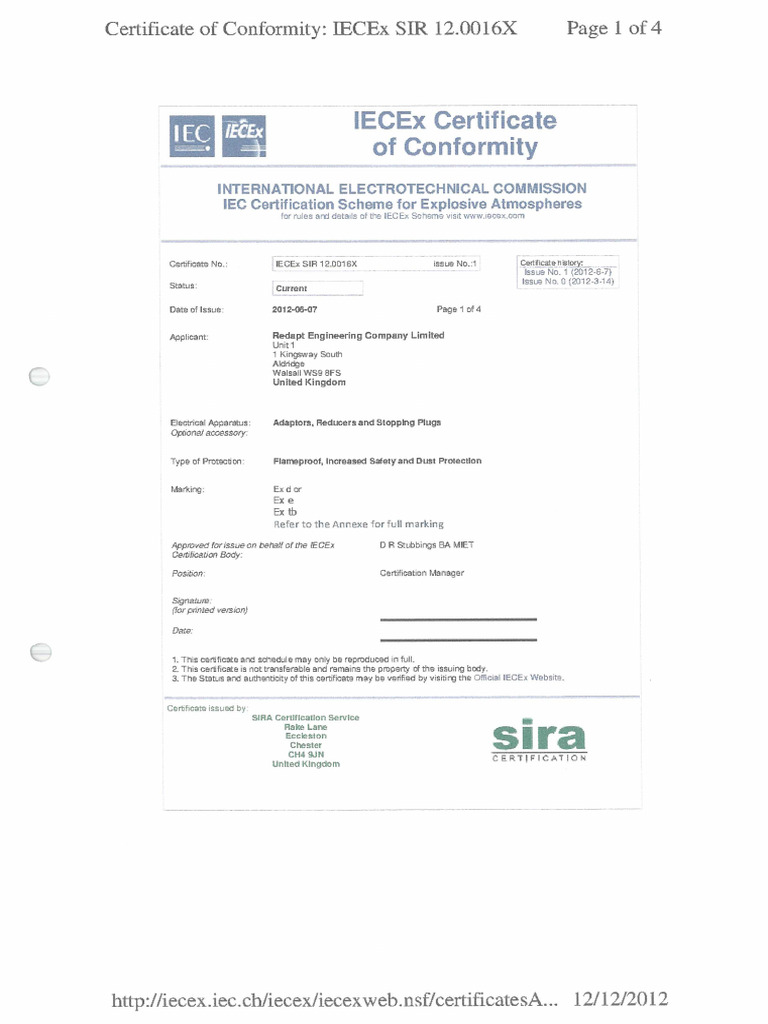 IECEx SIR 12.0016X | PDF