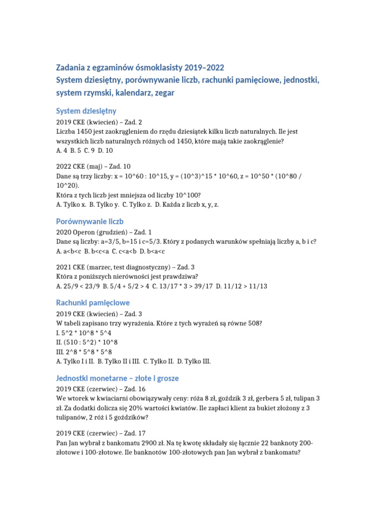 Zadania Podstawowe 2019-2022 Matma | PDF