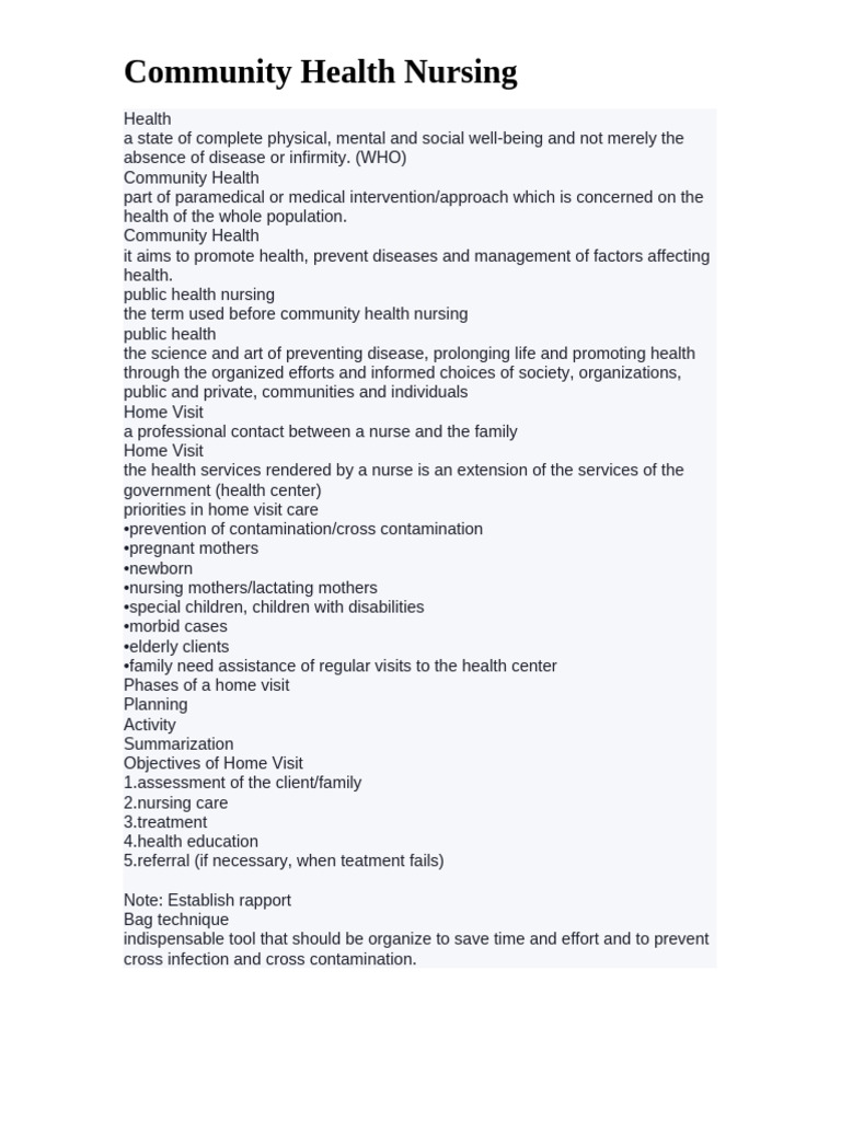 Community Health Nursing Essentials | PDF