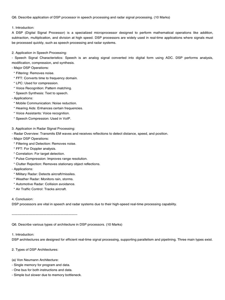 DSP Processor Applications and Architecture PDF | PDF | Digital Signal ...