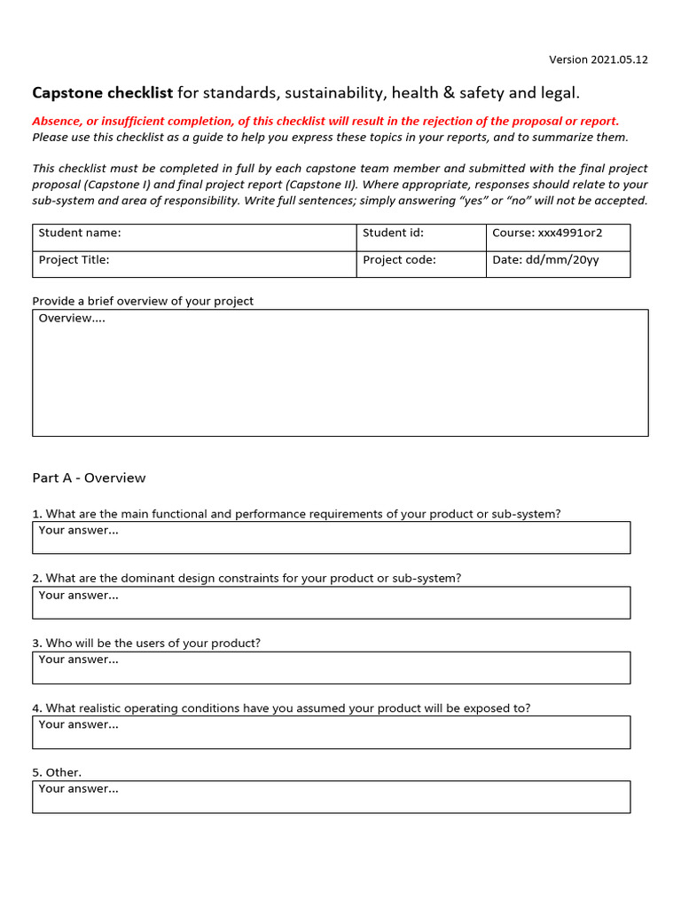 Capstone Project Compliance Checklist | PDF | Safety | Efficient Energy Use