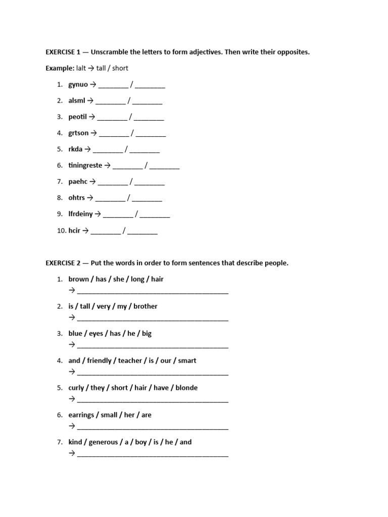 Adjective Exercises for Language Learning | PDF | Chess Theory | Chess