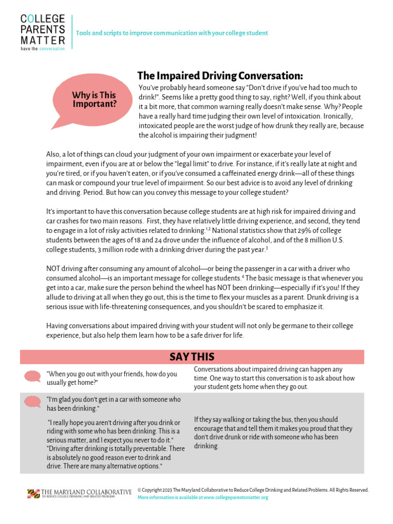 Impaired Driving Talks for College Students | PDF | Driving Under The ...