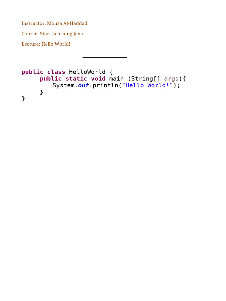 Java Hello World Tutorial | PDF