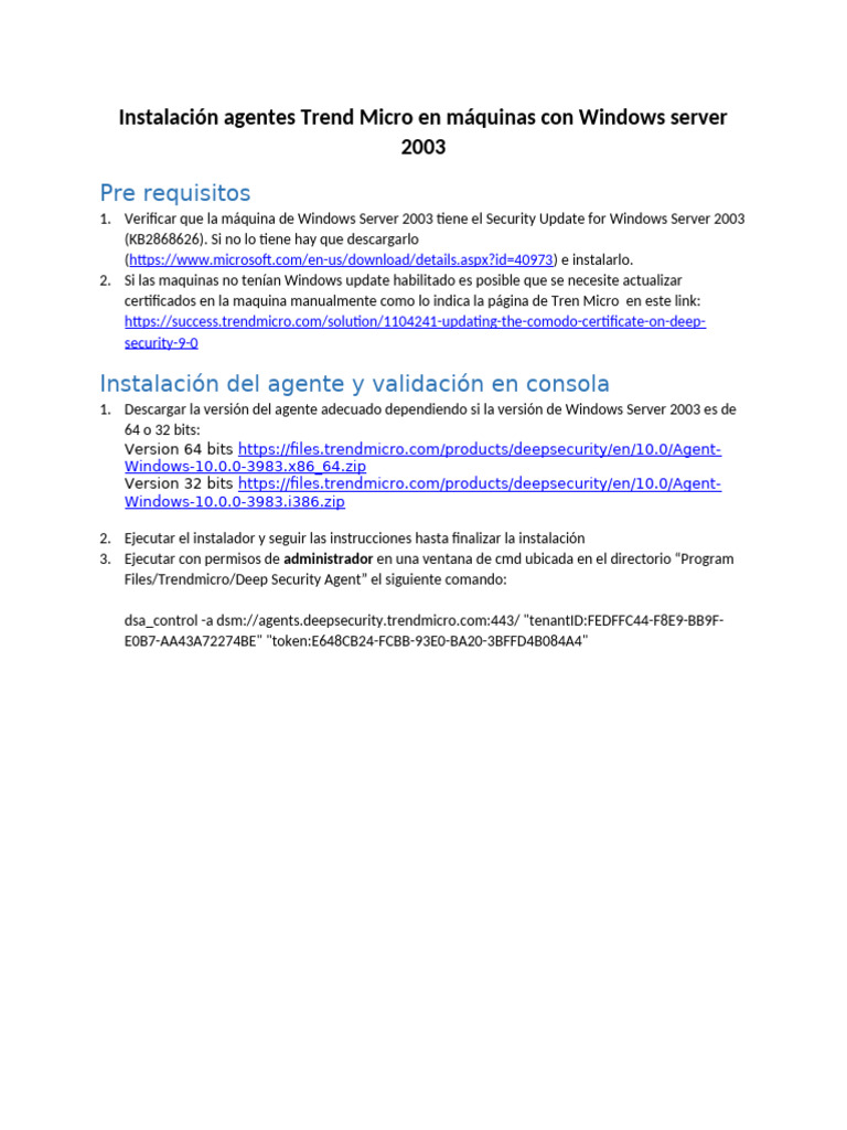 Instalación de Agentes Trend Micro en Windows Server 2003 | PDF