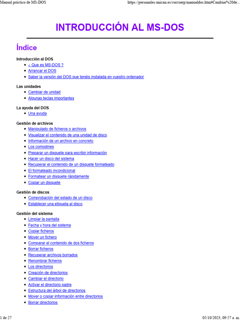Guía básica de comandos MS-DOS | PDF | Archivo de computadora | Dos
