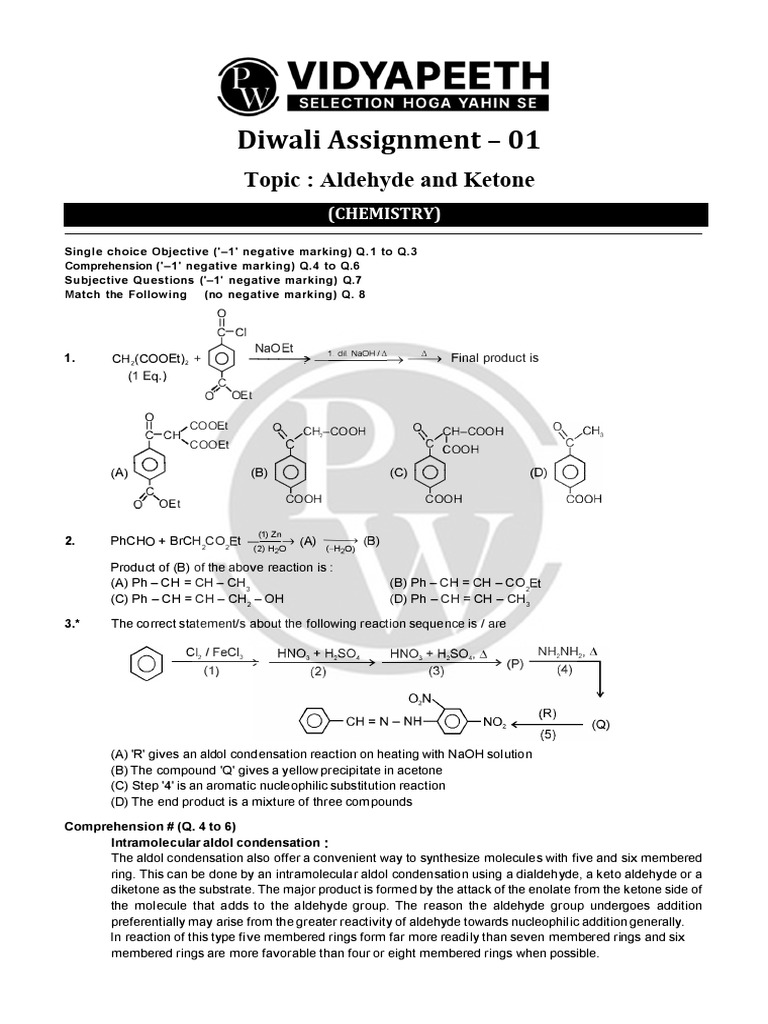 Diwali Assignment.01 - Aldehyde and Ketone - Chemistry - Abhijeet Sir ...