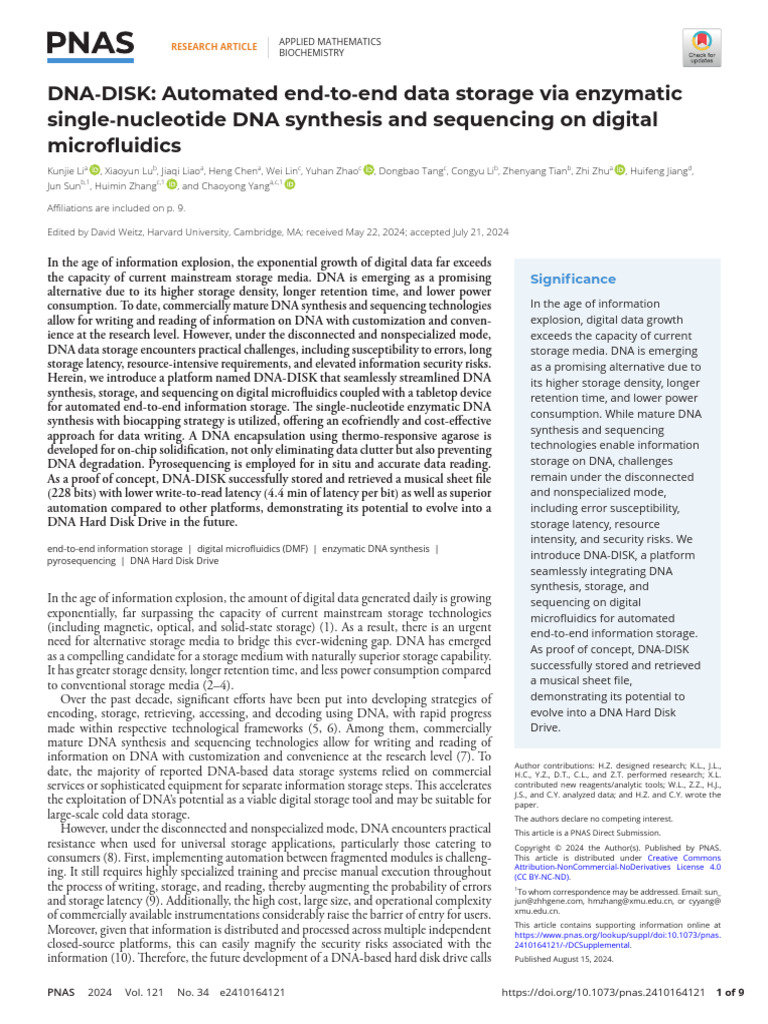 DNA-DISK: Automated DNA Data Storage | PDF | Dna Sequencing | Sequencing