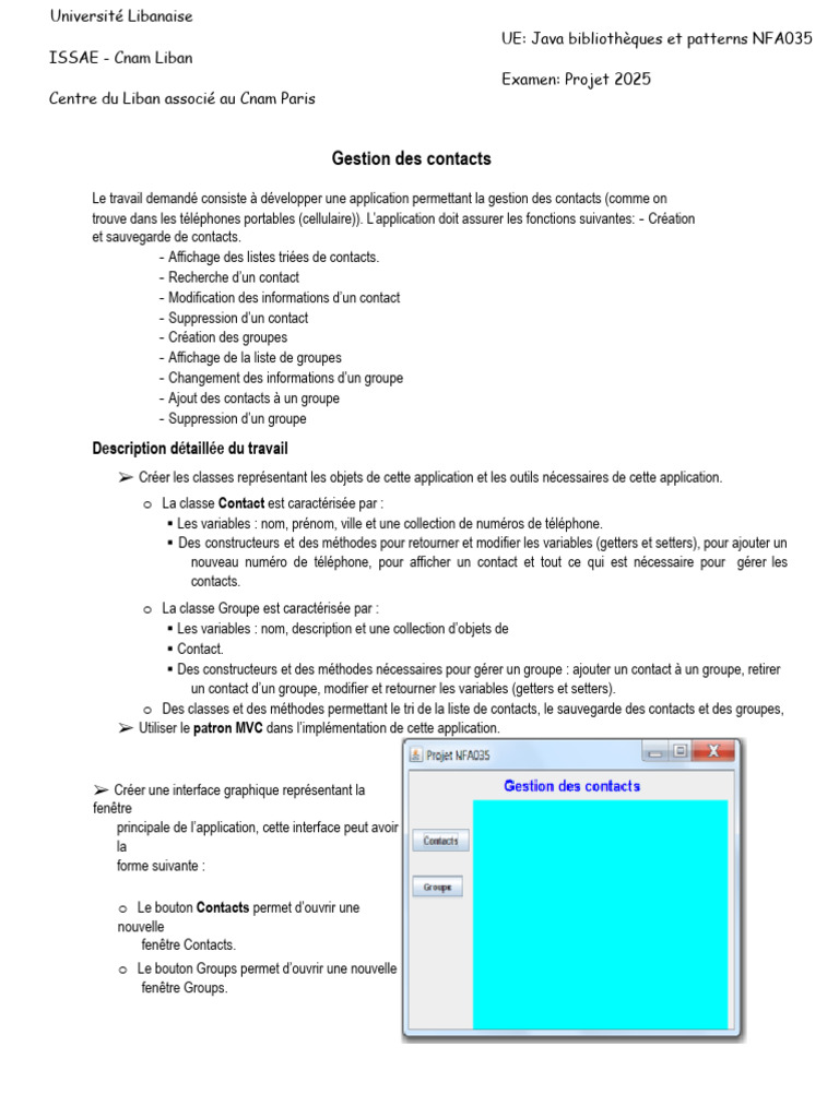Application de Gestion de Contacts en Java | PDF | Java (Langage de ...