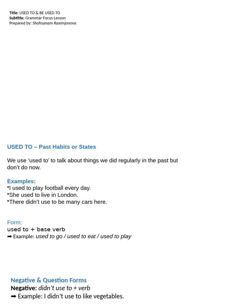 Used To. Be Used To PDF