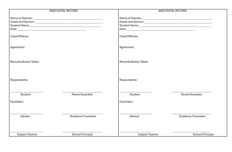 Student Anecdotal Record Template | PDF