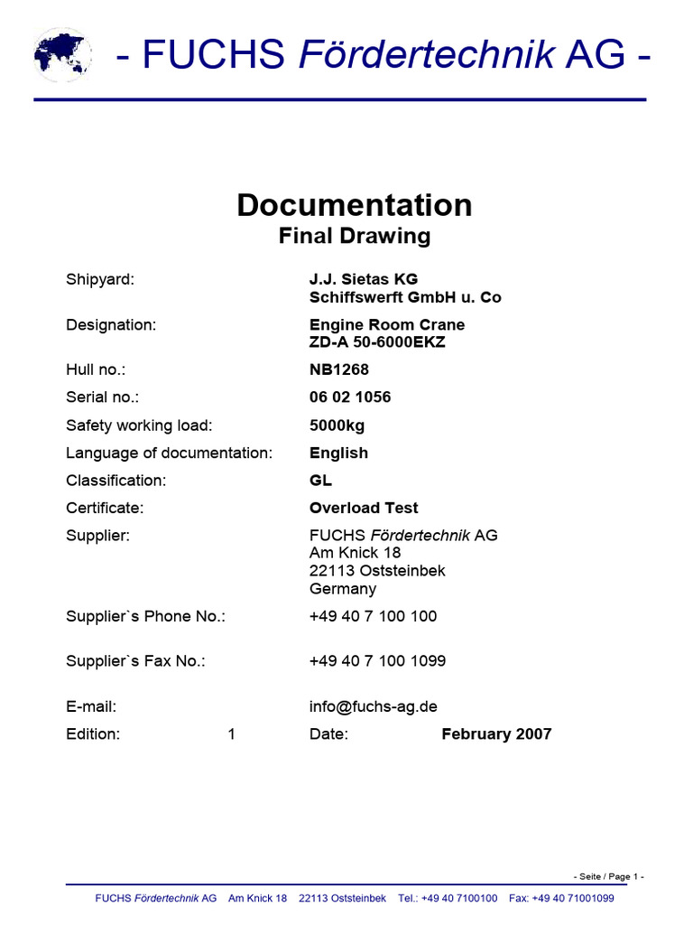 Engine Room Crane Documentation Guide | PDF | Crane (Machine ...