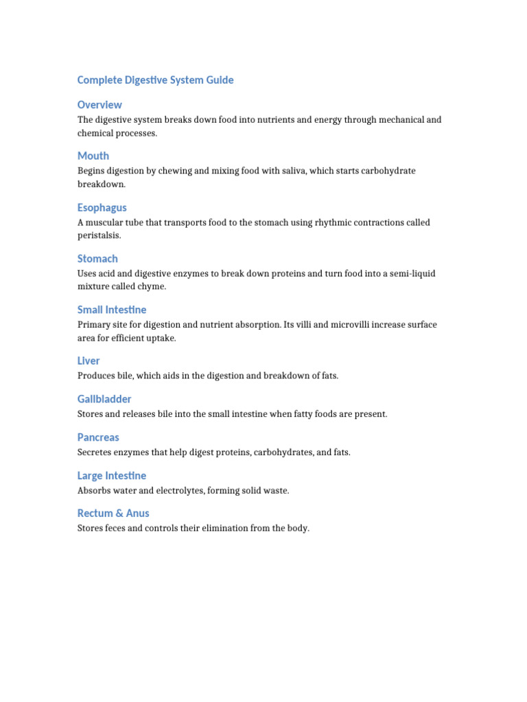 Comprehensive Digestive System Overview | PDF