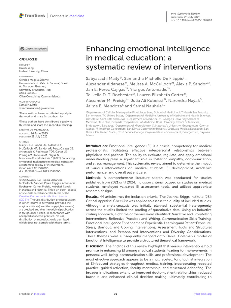 Enhancing Emotional Intelligence in Medical Education | PDF | Emotional ...