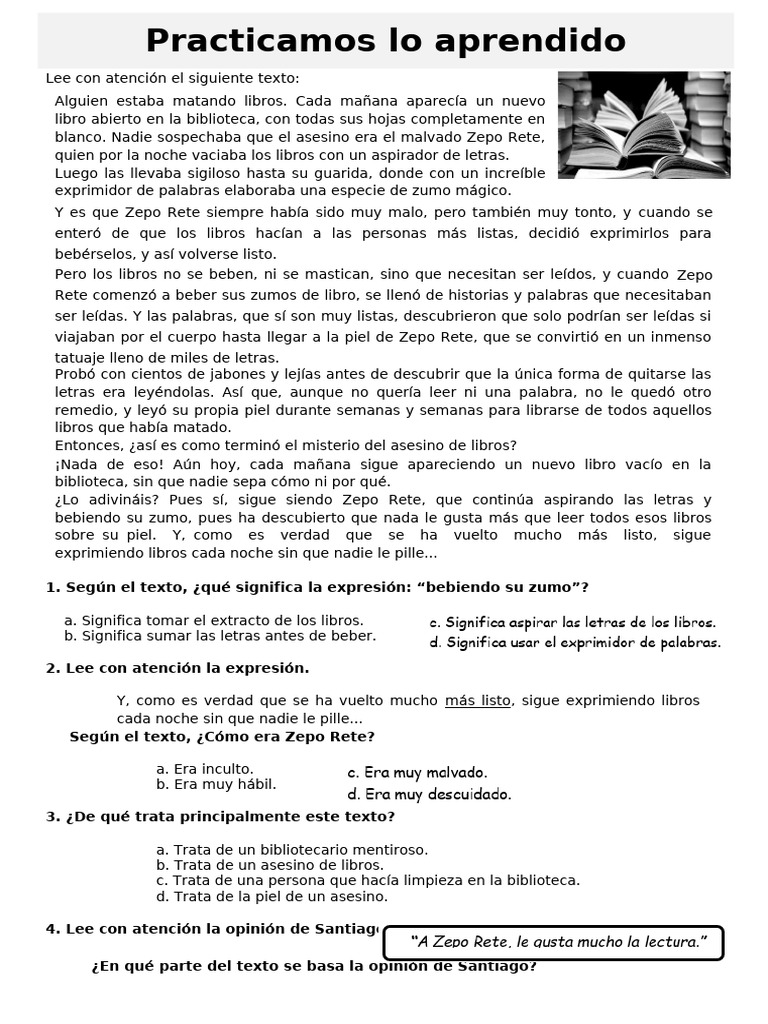 Practicamos Los Aprendido - Lectura 3 | PDF