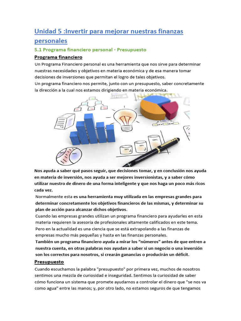 Finanzas Personales Unidad 5 Invertir | PDF | Inversiones | Presupuesto