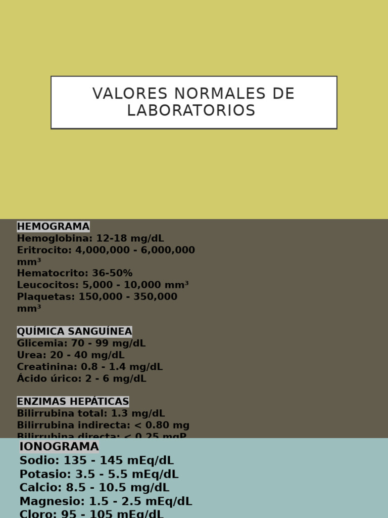 Valores Normales de Laboratorio Médicos | PDF