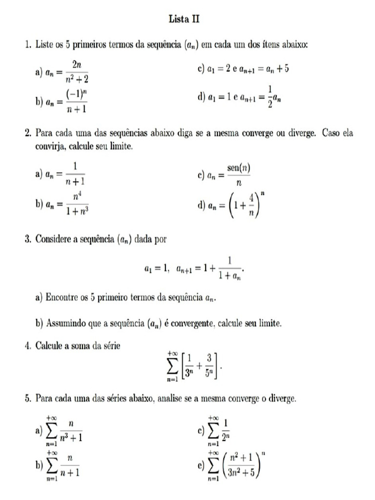 Lista 2 Cálculo II | PDF