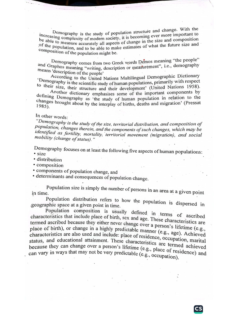 Demography Def and Uses Notes | PDF