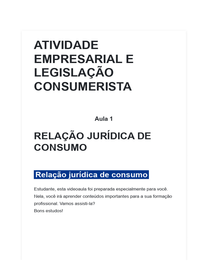Relação Jurídica de Consumo e CDC | PDF | Proteção ao consumidor ...