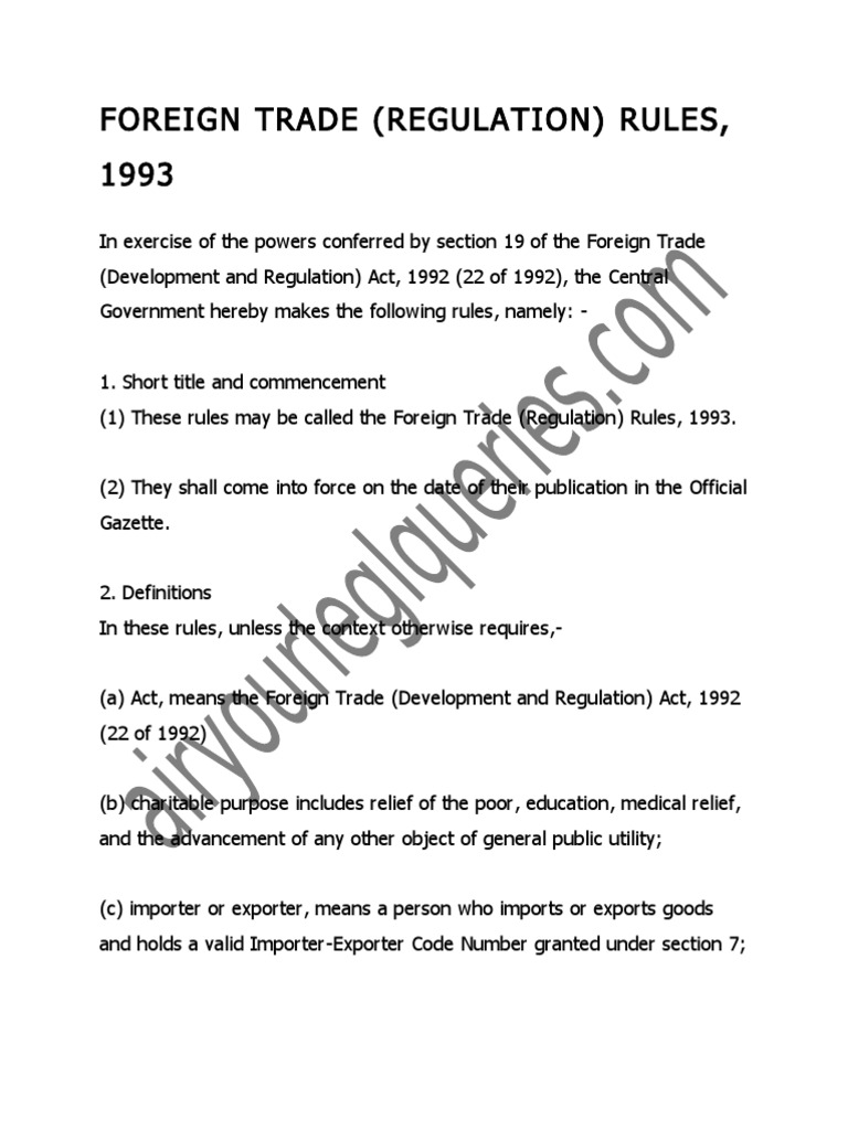Foreign Trade (Regulation) Rules, 1993 License Exports