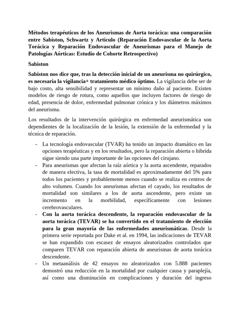 Comparativa de tratamientos para aneurismas aórticos | PDF | Aorta ...
