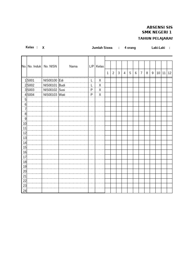 Contoh Absensi Siswa Rekap Otomatis Semester Ganjil | PDF