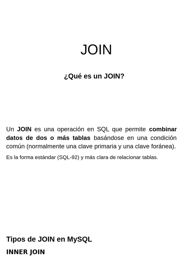Tipos de JOIN en SQL y MySQL | PDF