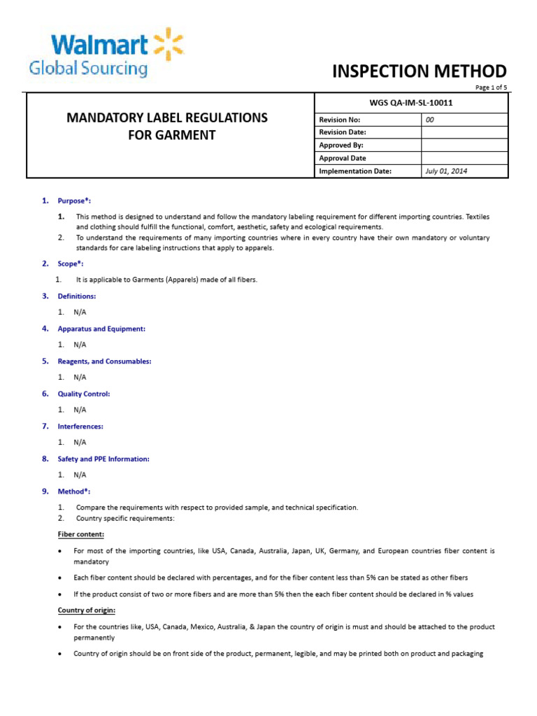 Garment Labeling Regulations Guide | PDF | Walmart | Clothing
