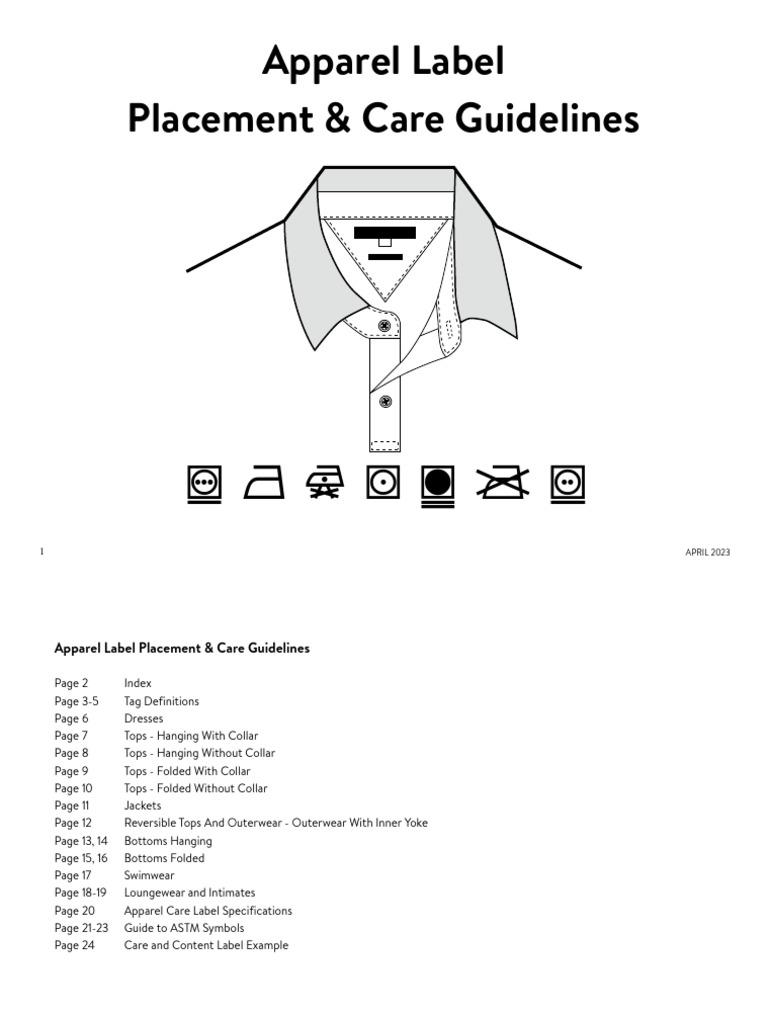 Apparel Label Placement & Care Guide | PDF | Seam (Sewing) | Clothing