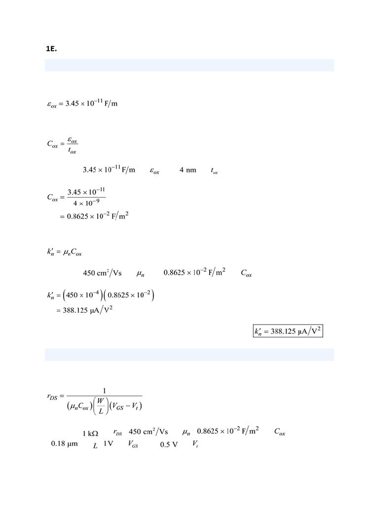 MOSFET Capacitance and Transconductance Calculations | PDF | Field ...