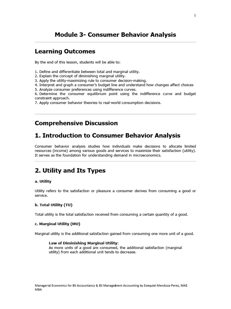 Module 3 - Consumer Behavior Analysis | PDF | Utility | Marginal Utility