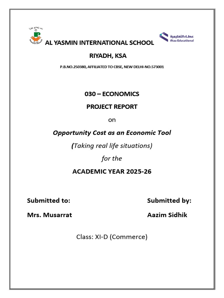 Opportunity Cost in Economics Project | PDF