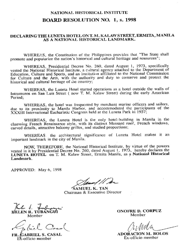 National Historical Institute Resolution No. 01, S. 1998 | PDF