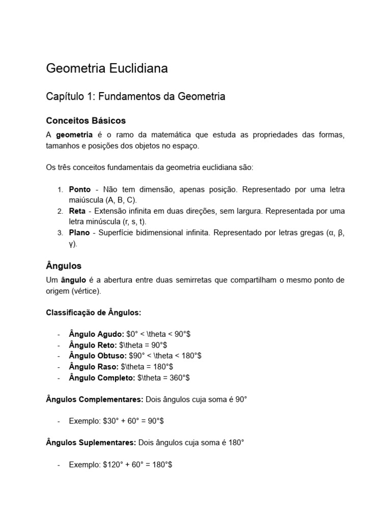 Fundamentos da Geometria Euclidiana | PDF | Ângulo | Linha (Geometria)