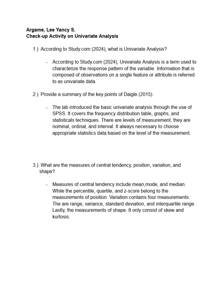 Univariate Analysis: Key Concepts Explained | PDF