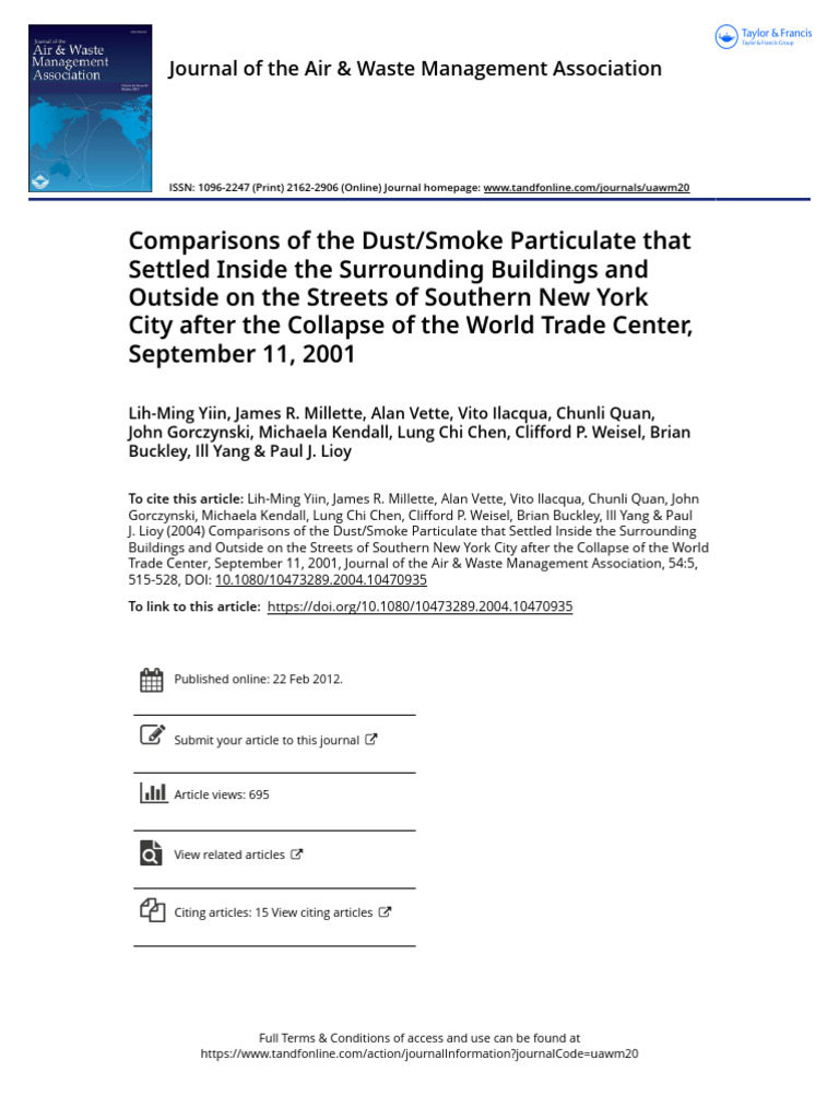 WTC Dust/Smoke Analysis in NYC | PDF | Volatile Organic Compound | Smoke