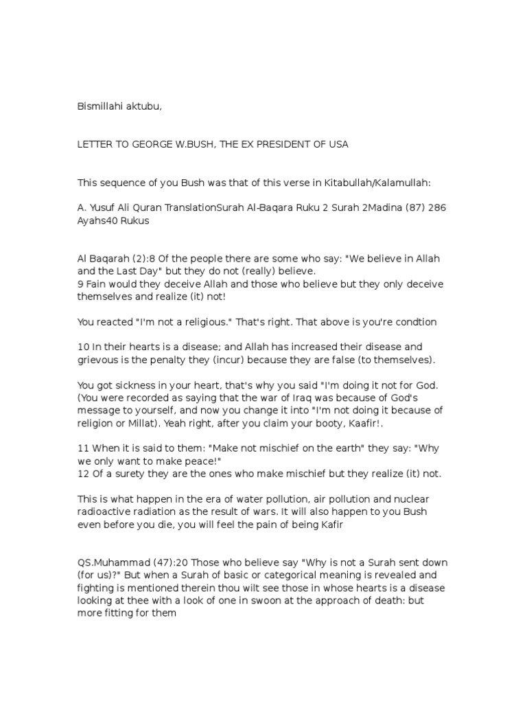 A Letter For George W.Bush | PDF | Medieval Arabic Texts | Islamic Texts