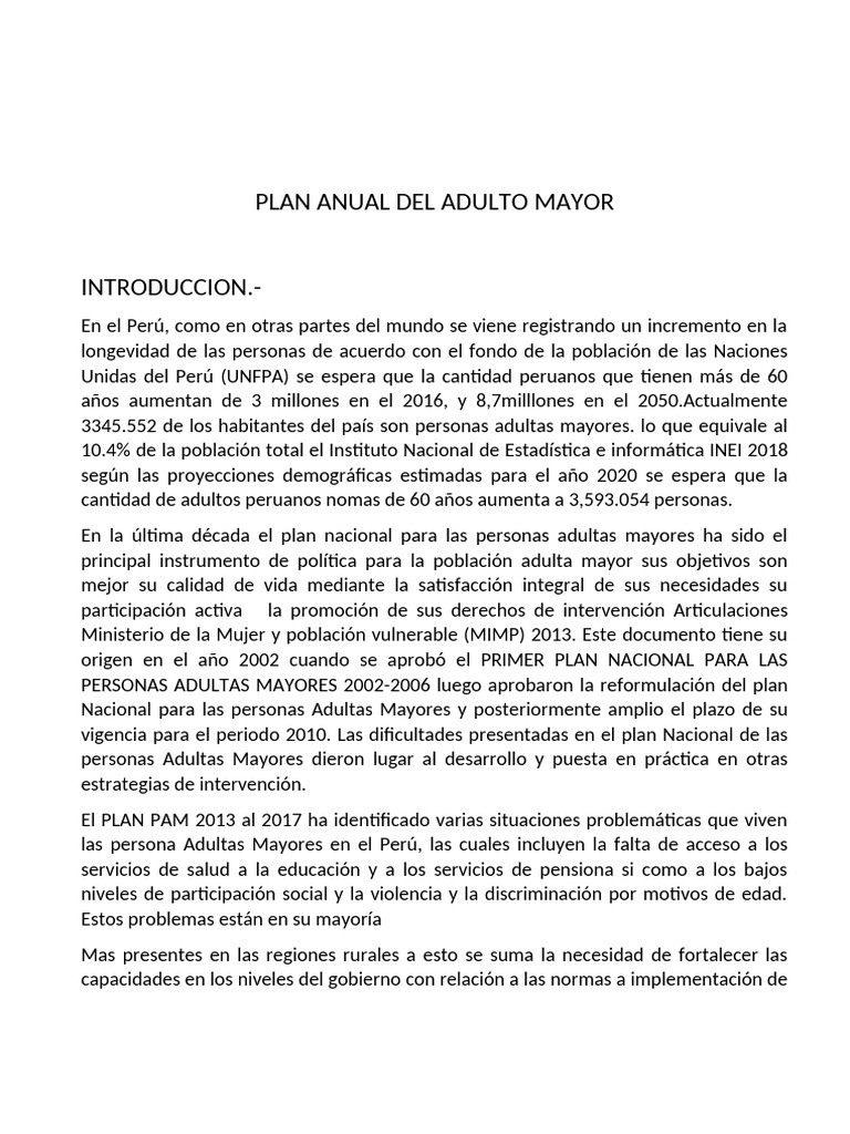 Plan Anual para Adultos Mayores 2025 | PDF | Vejez | Perú