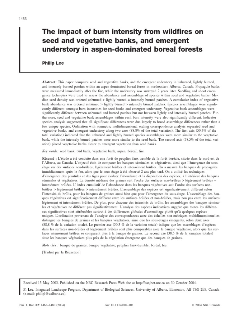 Lee 2011 The Impact of Burn Intensity From Wildfires On Seed and ...