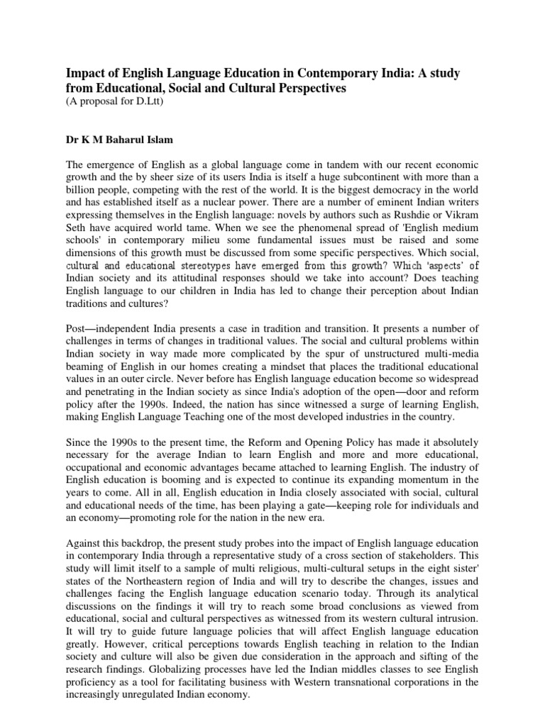 D.litt 1 Page Synopsis PDF English Language Language Education