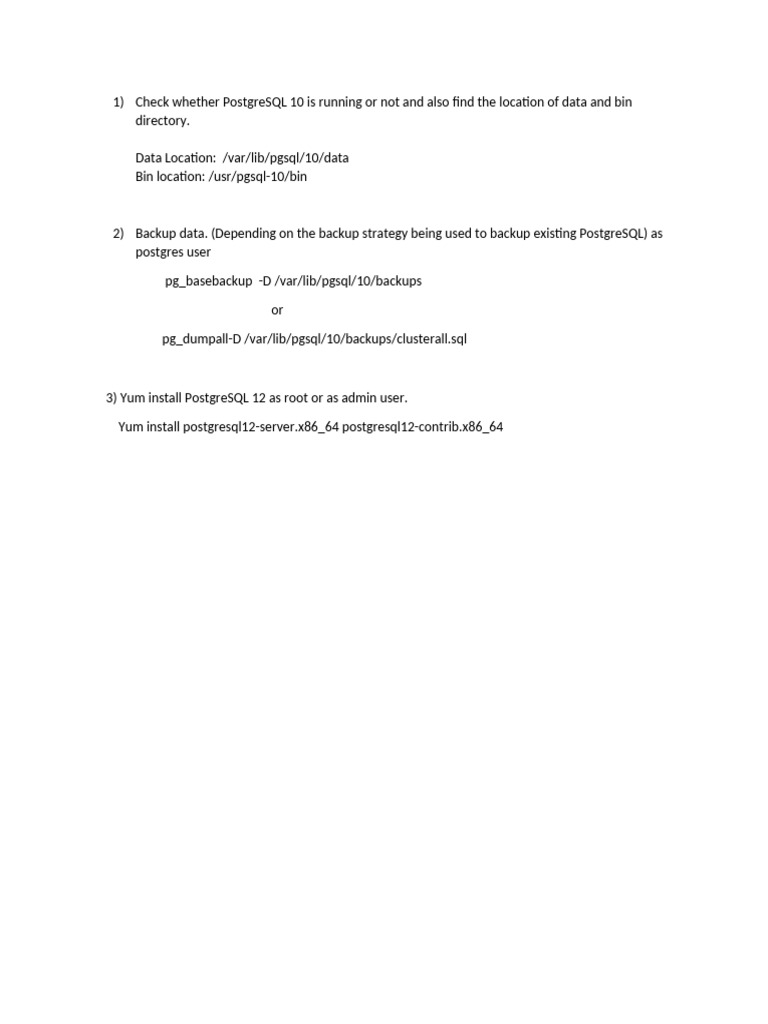 PostgreSQL Upgrade Guide: 10 to 12 Steps | PDF | Postgre Sql | Software