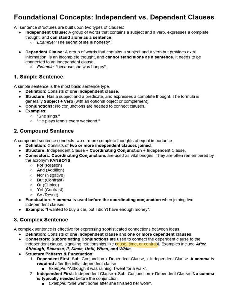 Independent and Dependent Clauses Explained | PDF | Clause | Linguistic ...